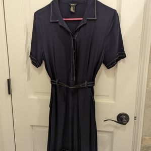Forever 21 1940s Librarian Academia Vintage Style Navy Blue Dress, Size Medium